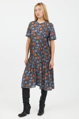 Acne Studios Blue & Orange Floral Short Sleeve Dress