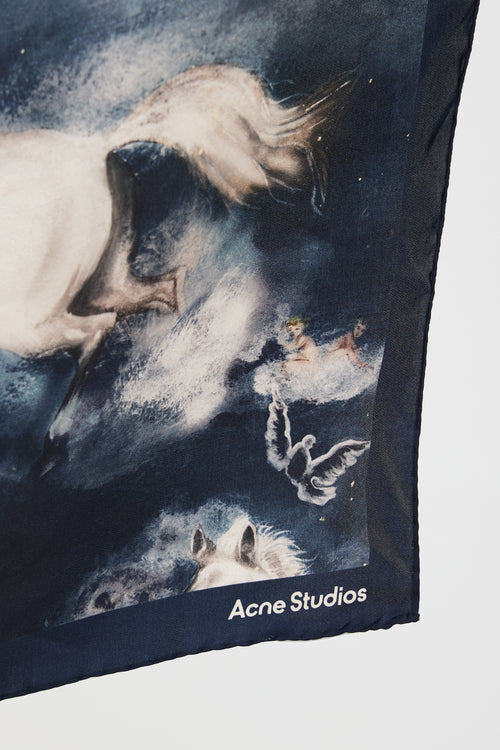 Acne Studios Navy & Multicolour Printed Silk Scarf