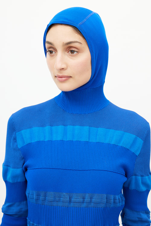 Acne Studios Blue Ribbed Hooded Knit Top