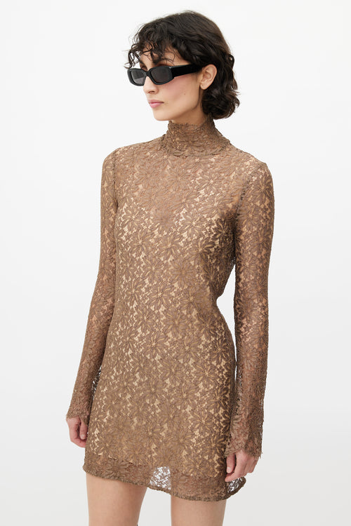 Acne Studios Brown Floral Lace Dress