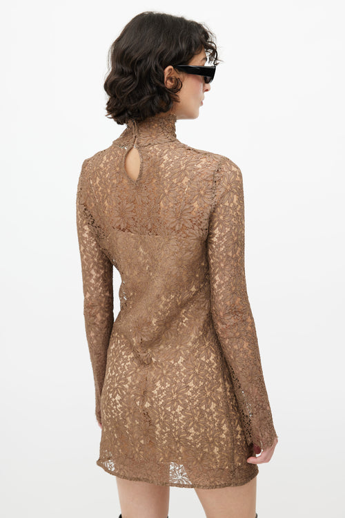 Acne Studios Brown Floral Lace Dress