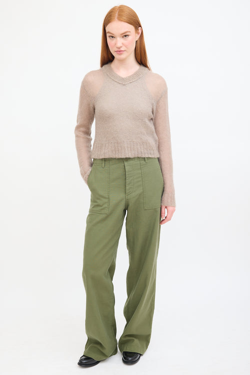 Acne Studios Brown Mohair Cropped V-Neck Sweater