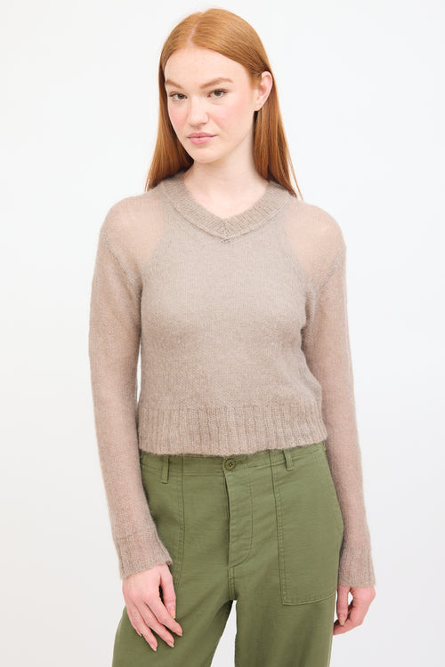 Acne Studios Brown Mohair Cropped V-Neck Sweater