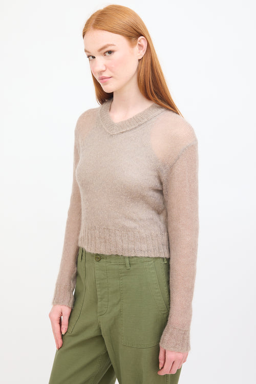 Acne Studios Brown Mohair Cropped V-Neck Sweater