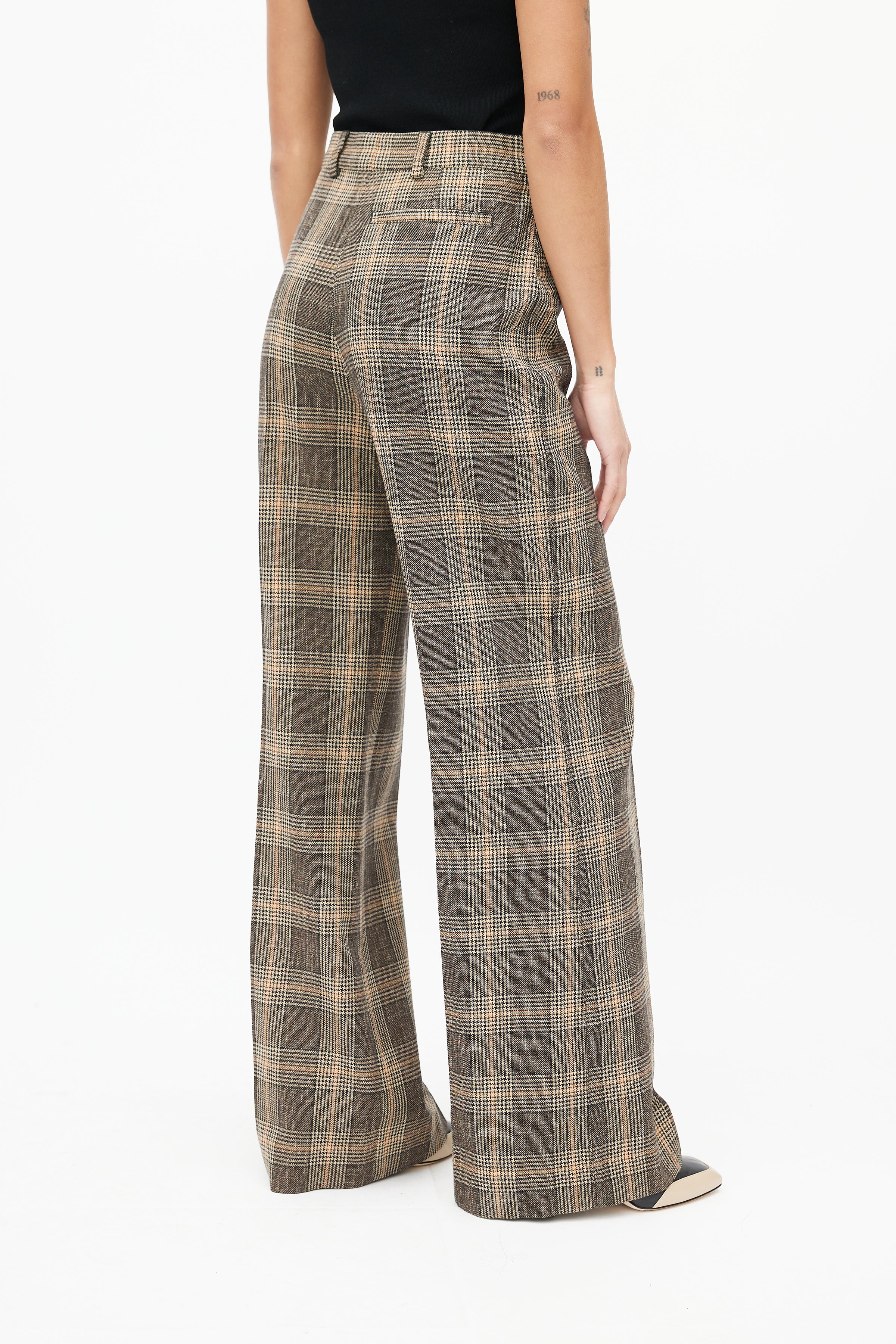 Woman Brown & Blue Checked Trouser