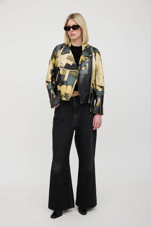 Acne Studios Collage Printed Leather Rider Jacket
