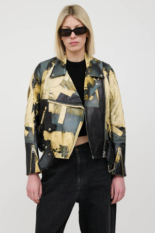 Acne Studios Collage Printed Leather Rider Jacket
