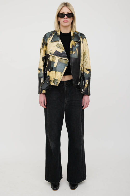 Acne Studios Collage Printed Leather Rider Jacket