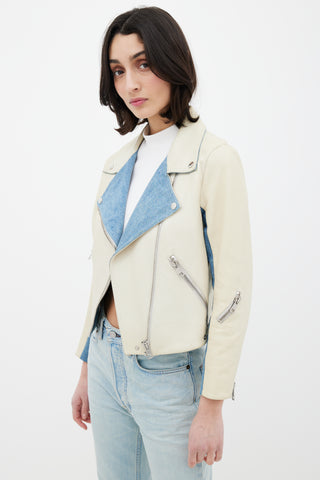 Acne Studios Cream & Blue Denim Leather Jacket