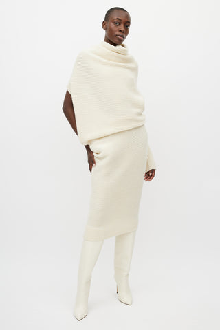 Acne Studios Cream Gala Wool Ribbed Asymmetrical Dress
