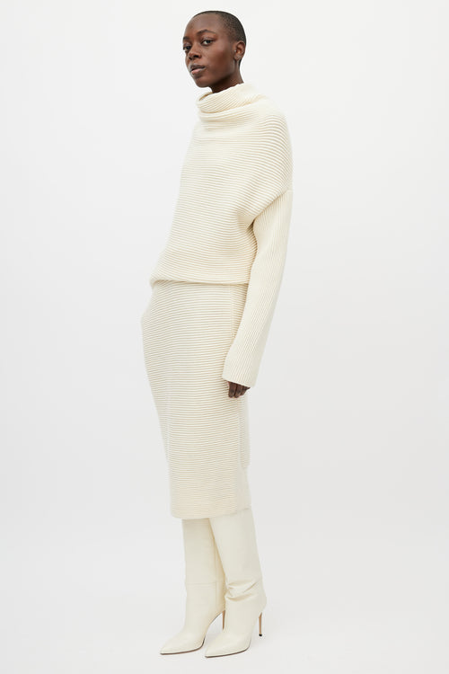 Acne Studios Cream Gala Wool Ribbed Asymmetrical Dress