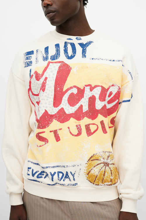 Acne Studios Cream & Multicolour Enjoy Print Sweatshirt