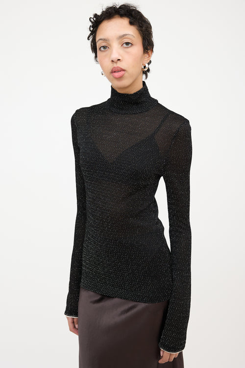 Acne Studios Crepe Mesh Sparkly Turtleneck Top