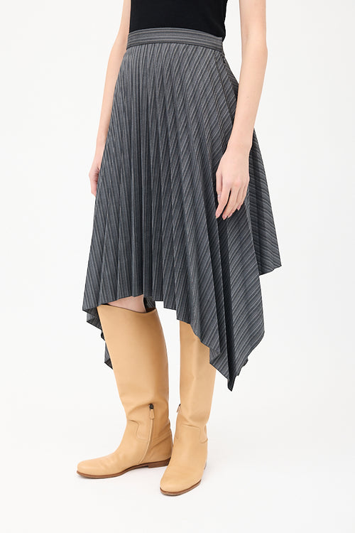 Acne Studios Dark Grey Wool Herringbone Pleated Skirt