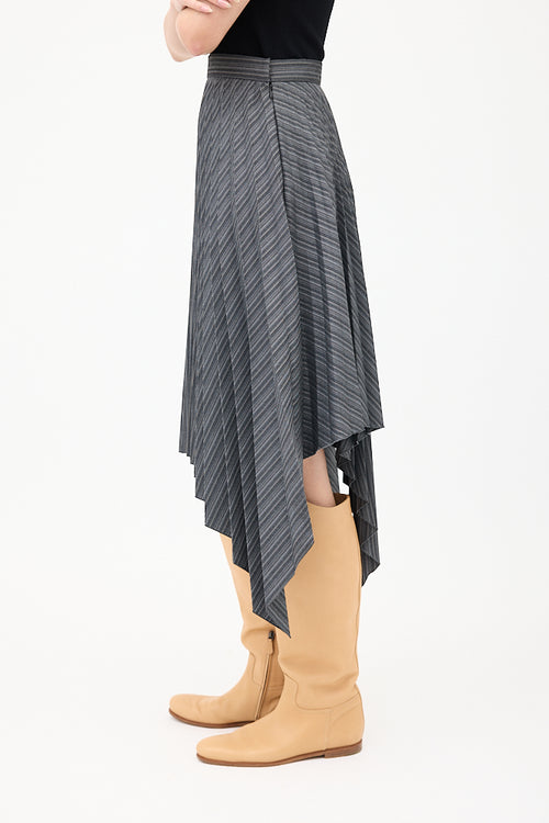 Acne Studios Dark Grey Wool Herringbone Pleated Skirt