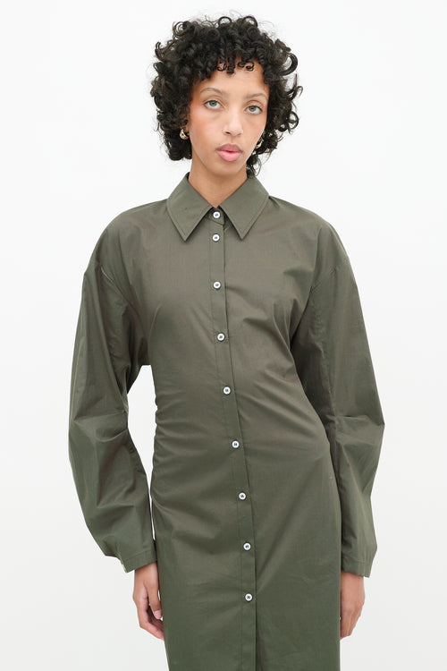 Acne Studios Green Cotton Cutout Shirt Dress