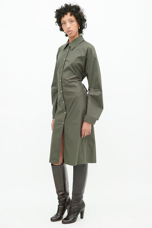 Acne Studios Green Cotton Cutout Shirt Dress