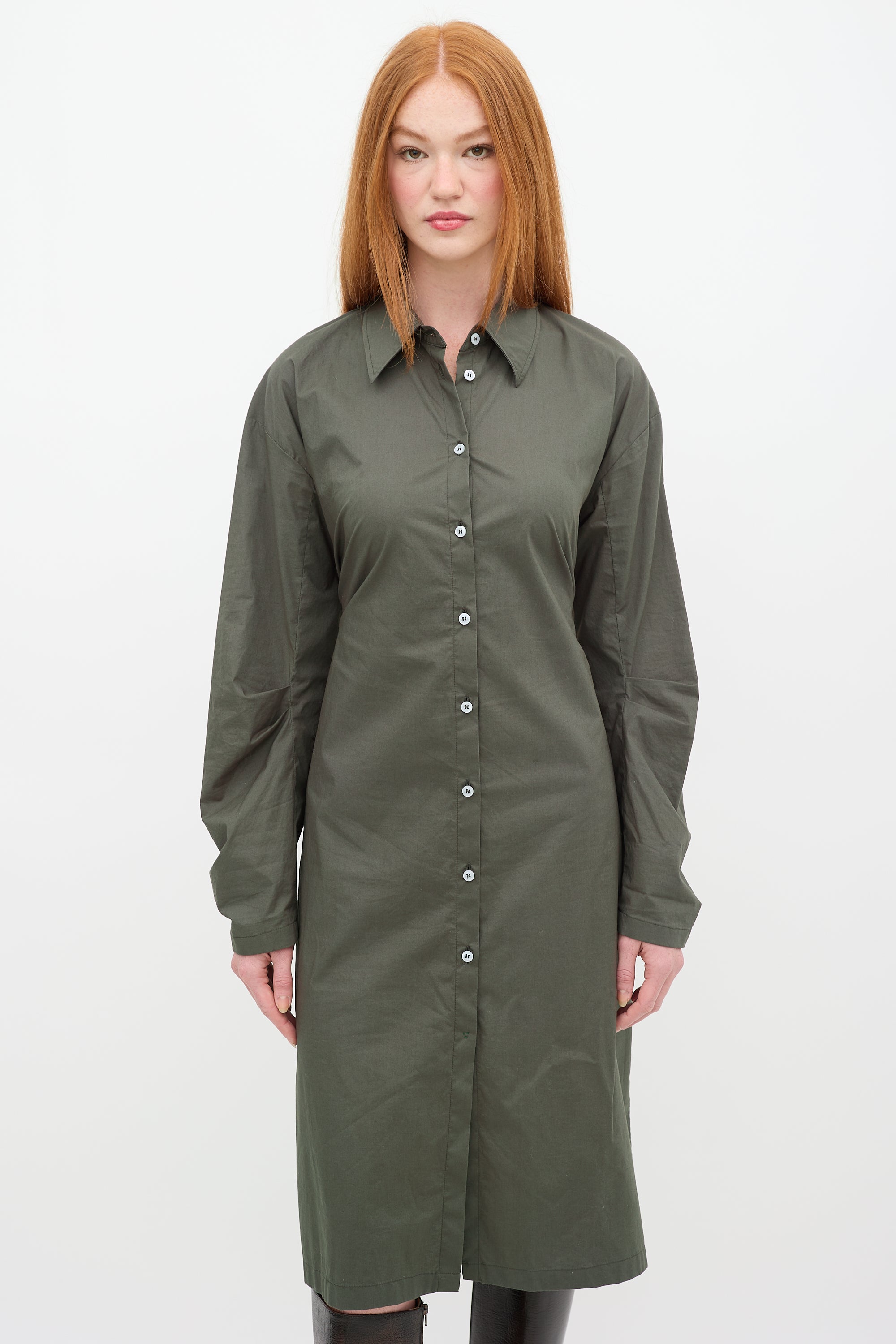 Acne Studios // Green Cut Out Shirt Dress VSP Consignment Acne Studios // Green Cut Out Shirt Dress VSP Consignment