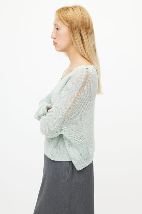 Acne Studios Green Distressed V-Neck Sweater