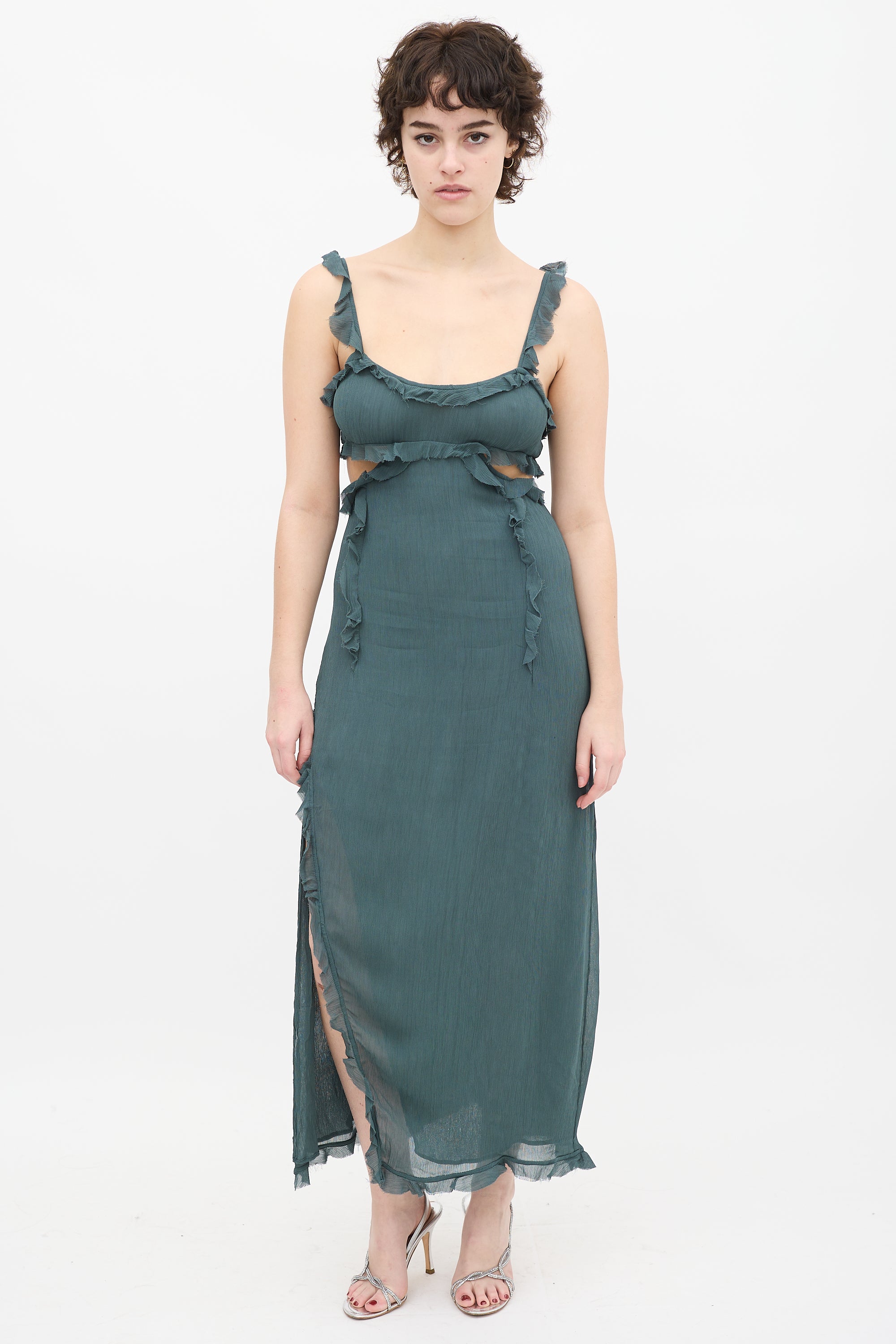 Acne Studios // Teal Ruffle Cutout Maxi Dress VSP Consignment Acne Studios // Teal Ruffle Cutout Maxi Dress VSP Consignment