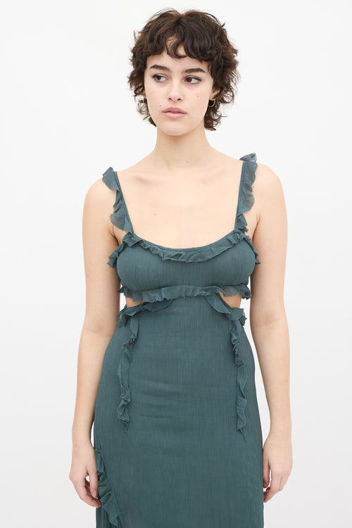 Acne Studios Teal Ruffle Cutout Maxi Dress