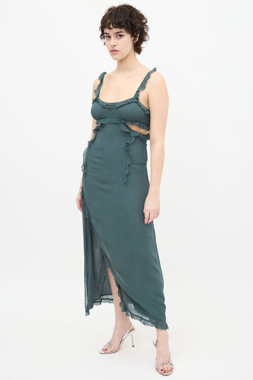 Acne Studios Teal Ruffle Cutout Maxi Dress