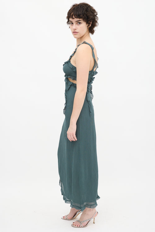 Acne Studios Teal Ruffle Cutout Maxi Dress