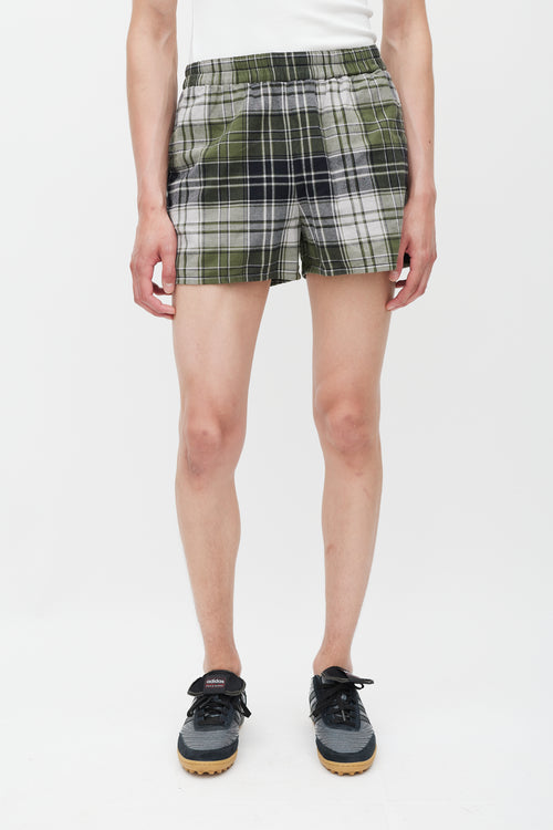 Acne Studios Green & Grey Plaid Flannel Roxx Shorts