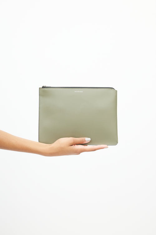 Acne Studios Green Rectangular Leather Pouch