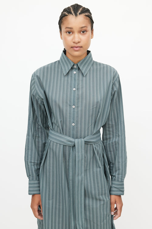Acne Studios Green & White Stripe Belted Shirt Dress