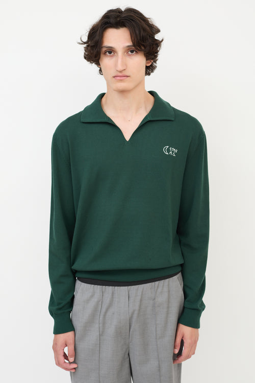 Acne Studios Green Wool Embroidered Collared Sweater