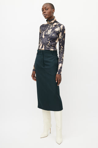 Acne Studios Green Wool Midi Skirt