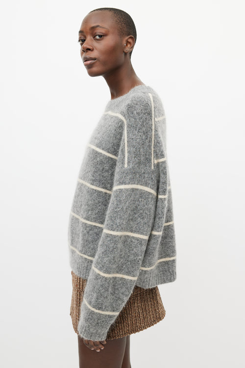 Acne Studios Grey & Cream Wool Knit Striped Sweater