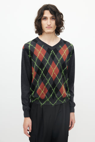 Acne Studios Grey & Multicolour Wool Argyle Sweater