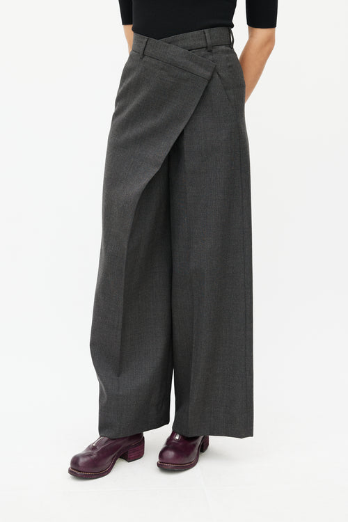 Acne Studios Grey Wool Wide Leg Wrap Trouser