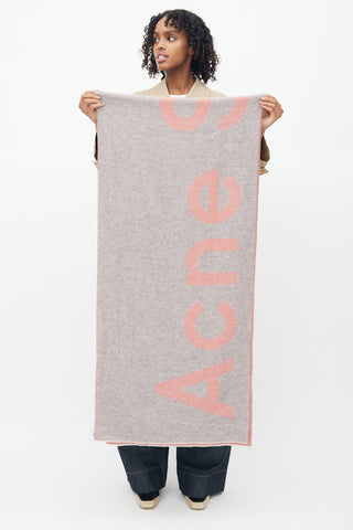 Acne Studios Grey & Pink Wool Logo Scarf