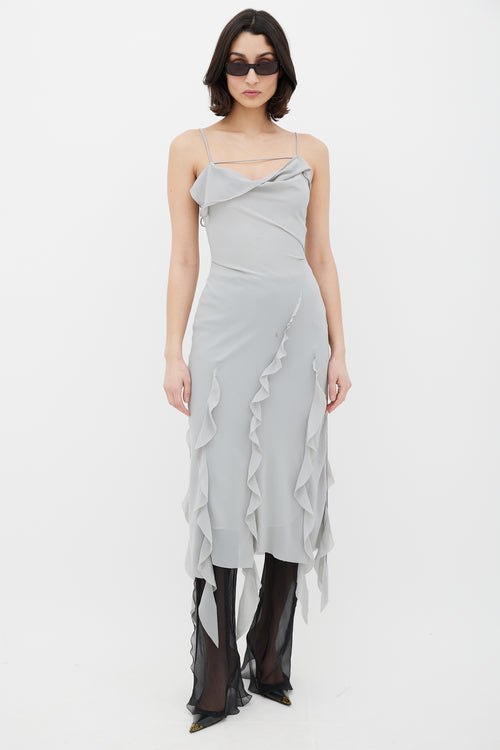 Acne Studios Grey Ruffled Tie Dress