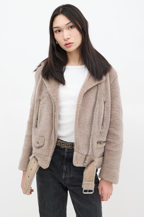 Acne Studios Grey Shearling Moto Jacket