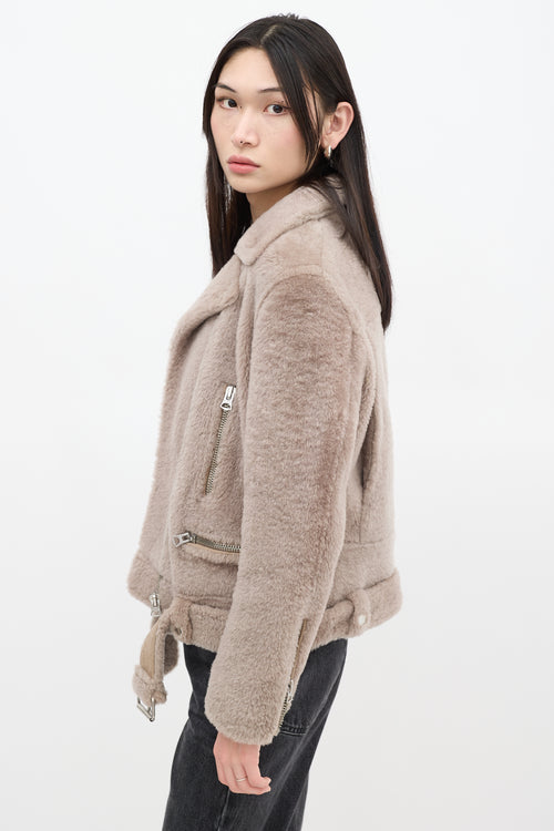 Acne Studios Grey Shearling Moto Jacket