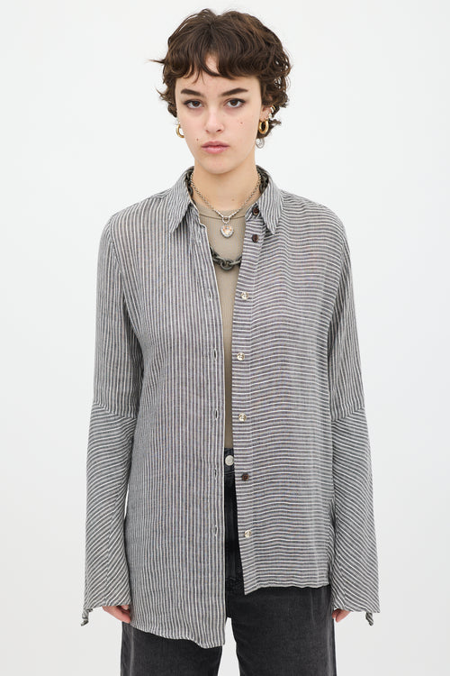 Acne Studios Grey & White Linen Balzac Striped Shirt