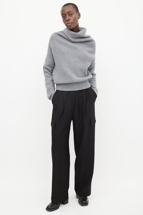 Acne Studios Grey Wool Ribbed Knit Asymmetrical Panelled Sweater