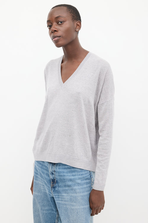 Acne Studios Heather Grey Wool V-Neck Top