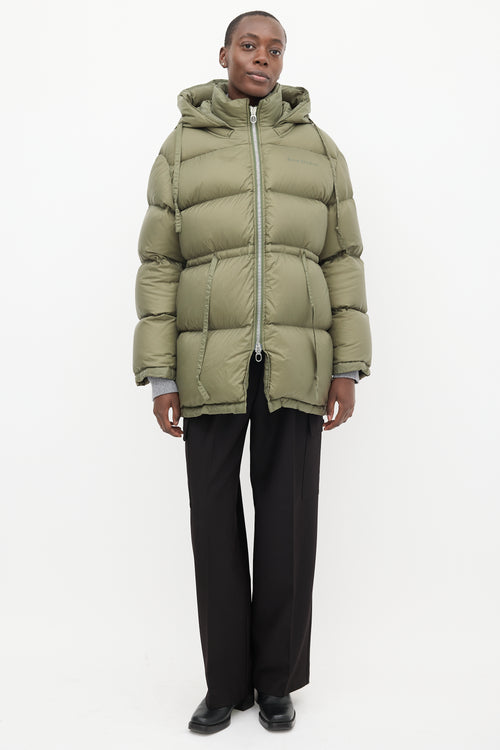 Acne Studios Khaki Green Oversized Drawstring Puffer Jacket