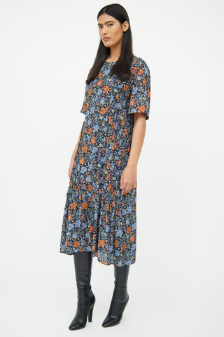 Acne Studios Navy Multi Colour Floral Dress