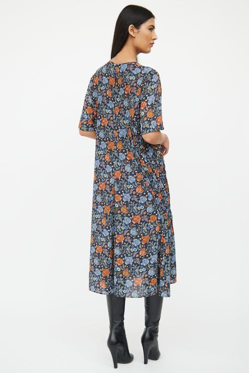 Acne Studios Navy Multi Colour Floral Dress