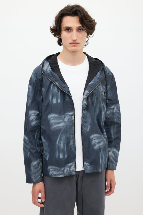 Acne Studios Navy Nylon Printed Hooded Jacket