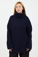 Acne Studios Navy Rib Knit Turtleneck Sweater
