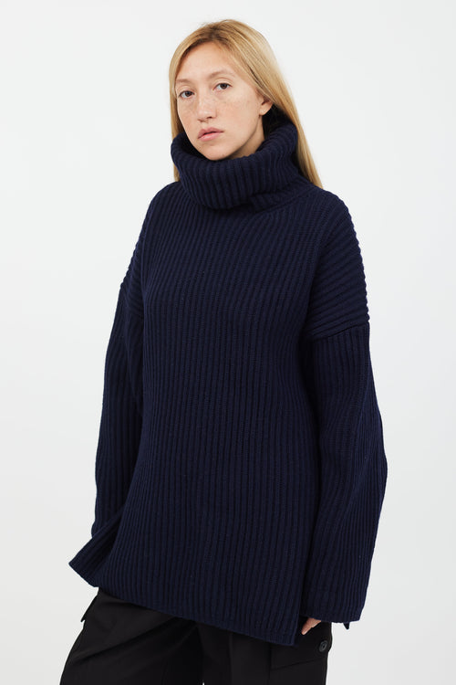 Acne Studios Navy Rib Knit Turtleneck Sweater