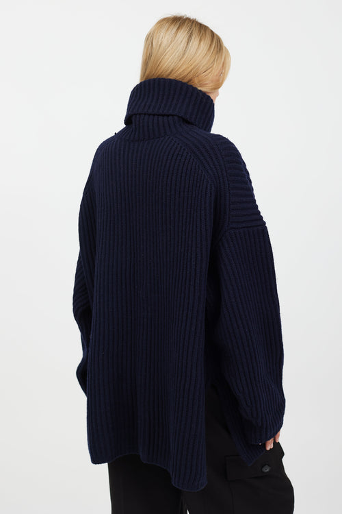 Acne Studios Navy Rib Knit Turtleneck Sweater