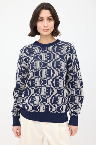 Acne Studios Navy & White Face Logo Intarsia Sweater